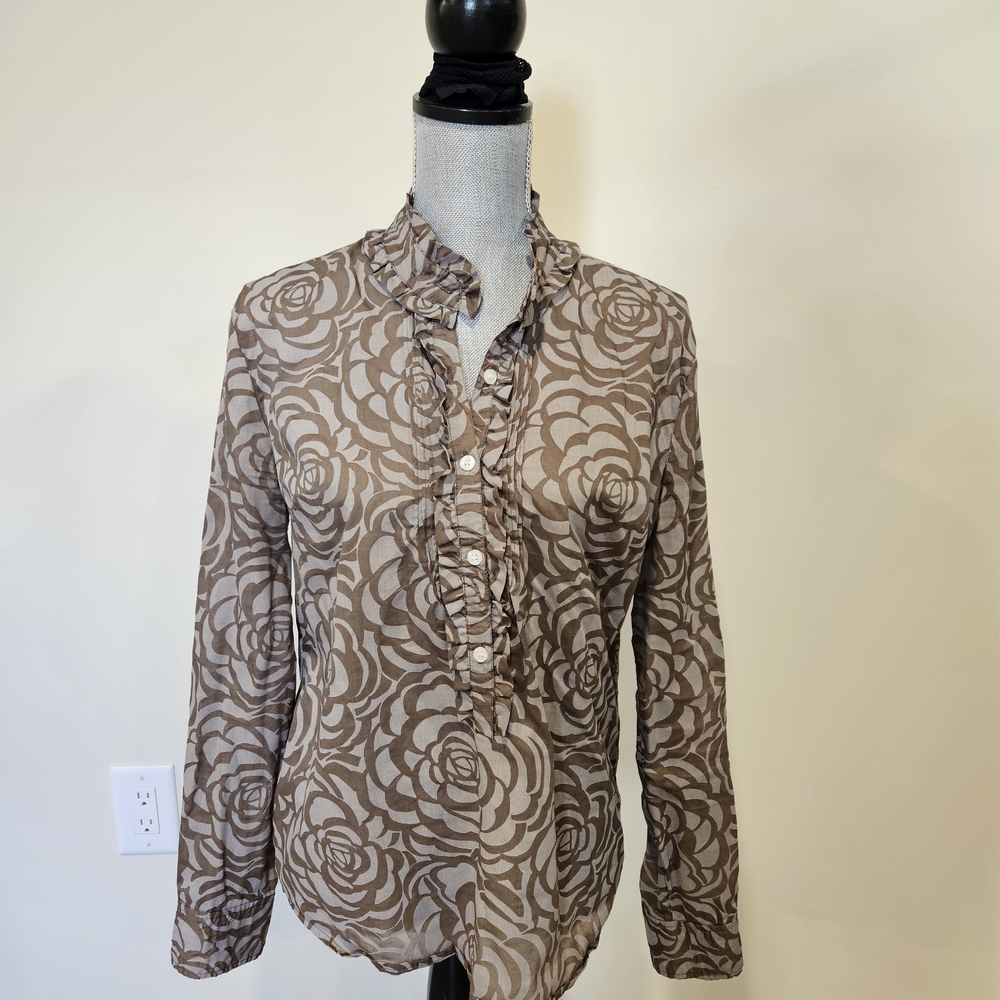 New York & Company Brown Patterned Blouse